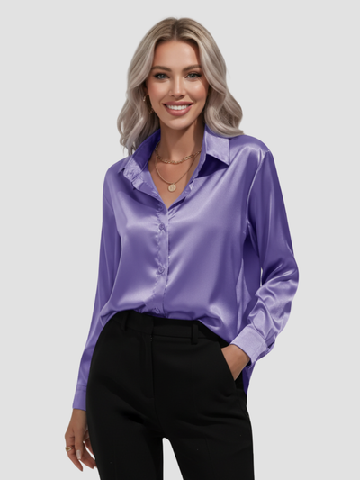 SOLENNE | BLUSA DE SATÉN PARA MUJER – ELEGANCIA ATEMPORAL CON ACABADO LUMINOSO