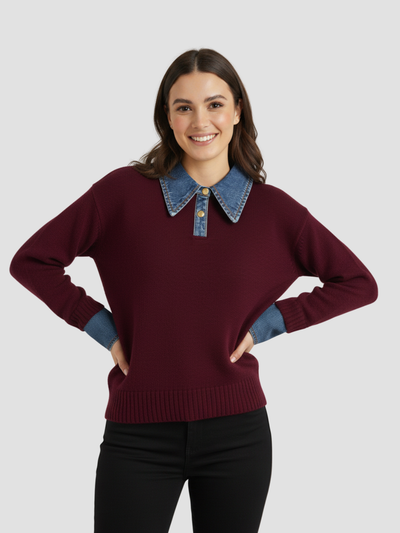 YSANDRA | JERSEY DE MUJER CON DETALLES EN DENIM – COMODIDAD NATURAL Y DISTINCIÓN URBANA