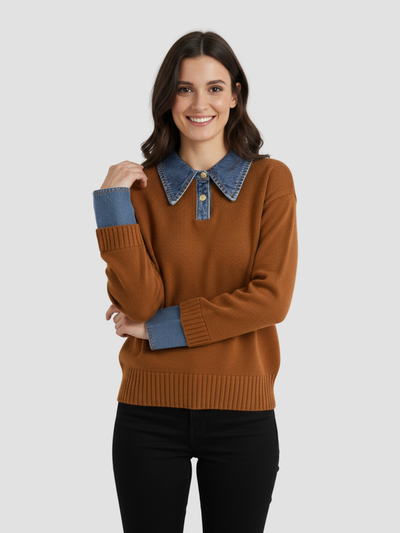 YSANDRA | JERSEY DE MUJER CON DETALLES EN DENIM – COMODIDAD NATURAL Y DISTINCIÓN URBANA