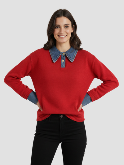 YSANDRA | JERSEY DE MUJER CON DETALLES EN DENIM – COMODIDAD NATURAL Y DISTINCIÓN URBANA