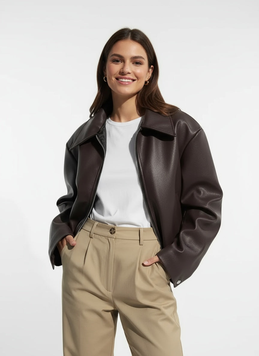 ARABELA | CHAQUETA DE CUERO PARA MUJER – ELEGANCIA AUDAZ Y SOFISTICACIÓN CONTEMPORÁNEA