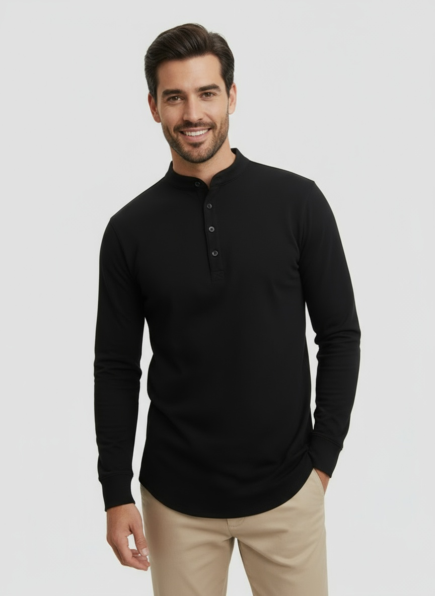 DORADO | CAMISETA HENLEY LARGA | ESTILO CASUAL-ELEGANTE