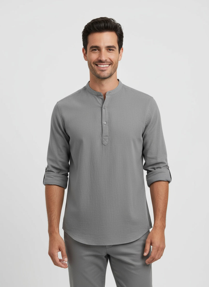 DORADO | CAMISETA HENLEY LARGA | ESTILO CASUAL-ELEGANTE