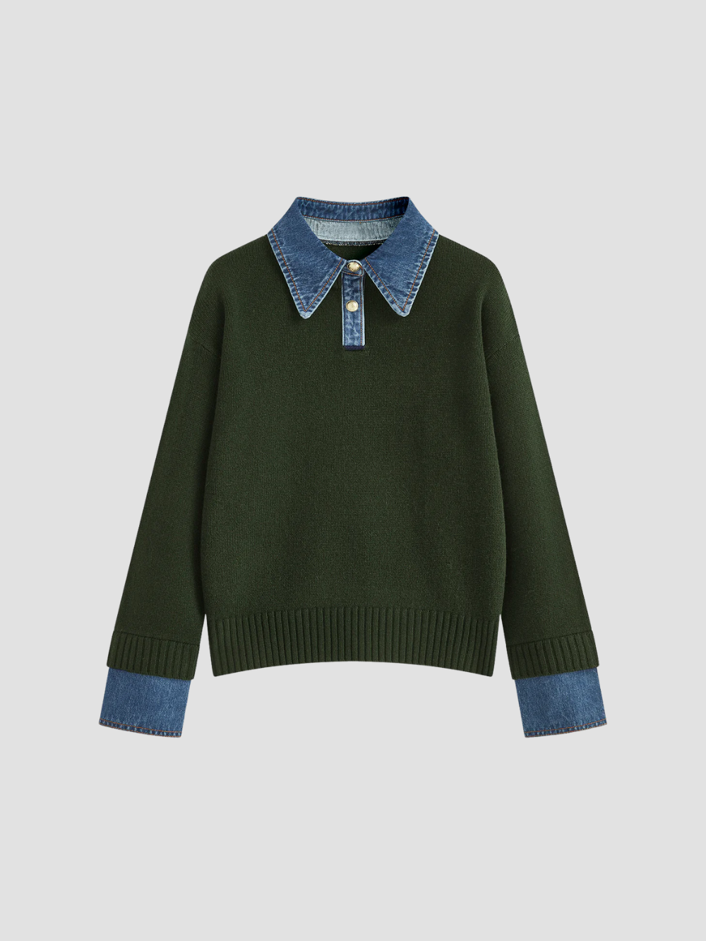 YSANDRA | JERSEY DE MUJER CON DETALLES EN DENIM – COMODIDAD NATURAL Y DISTINCIÓN URBANA