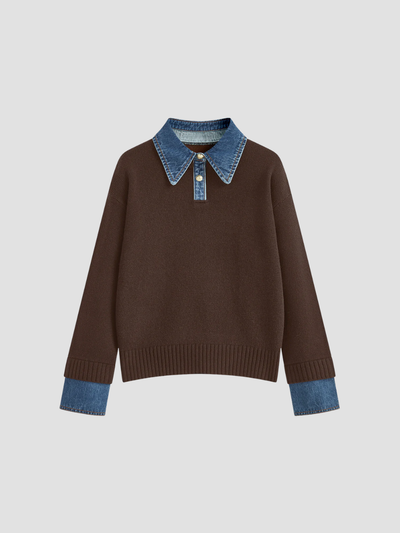 YSANDRA | JERSEY DE MUJER CON DETALLES EN DENIM – COMODIDAD NATURAL Y DISTINCIÓN URBANA