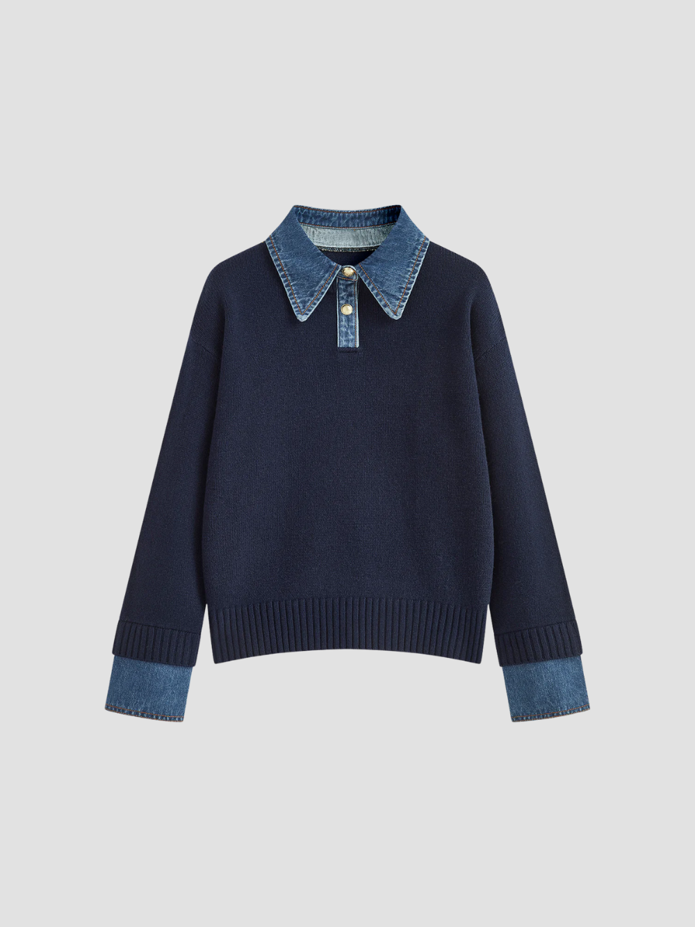 YSANDRA | JERSEY DE MUJER CON DETALLES EN DENIM – COMODIDAD NATURAL Y DISTINCIÓN URBANA