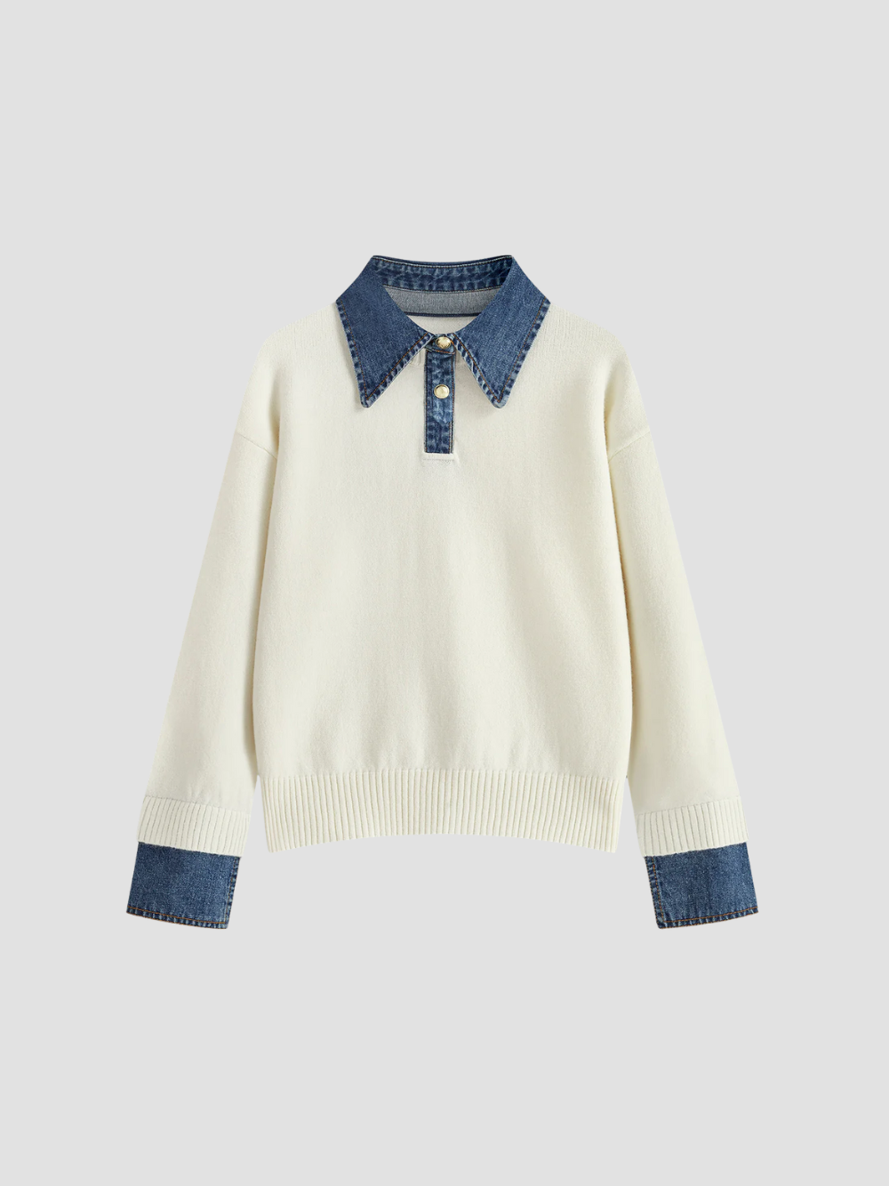 YSANDRA | JERSEY DE MUJER CON DETALLES EN DENIM – COMODIDAD NATURAL Y DISTINCIÓN URBANA