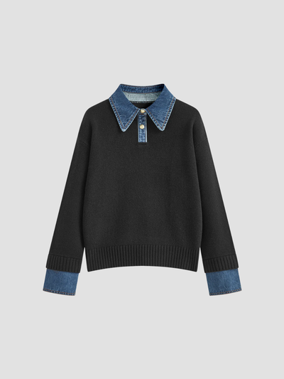 YSANDRA | JERSEY DE MUJER CON DETALLES EN DENIM – COMODIDAD NATURAL Y DISTINCIÓN URBANA