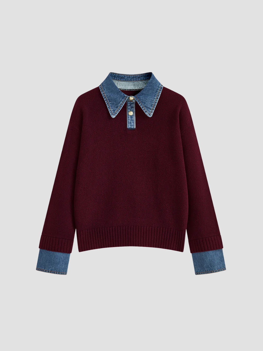 YSANDRA | JERSEY DE MUJER CON DETALLES EN DENIM – COMODIDAD NATURAL Y DISTINCIÓN URBANA