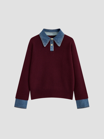 YSANDRA | JERSEY DE MUJER CON DETALLES EN DENIM – COMODIDAD NATURAL Y DISTINCIÓN URBANA