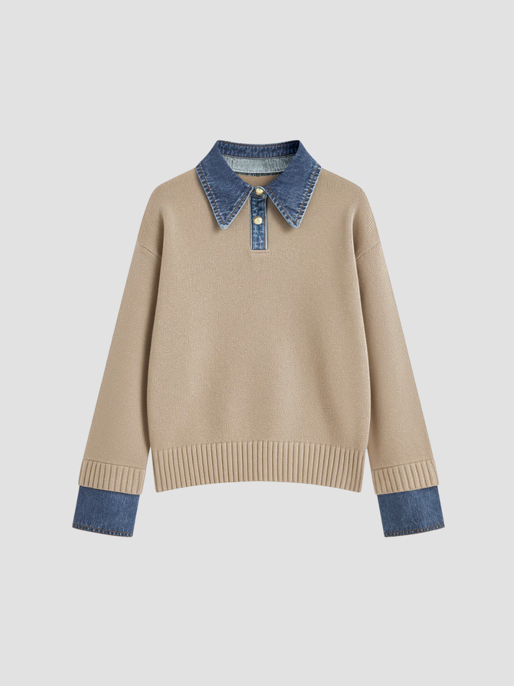 YSANDRA | JERSEY DE MUJER CON DETALLES EN DENIM – COMODIDAD NATURAL Y DISTINCIÓN URBANA