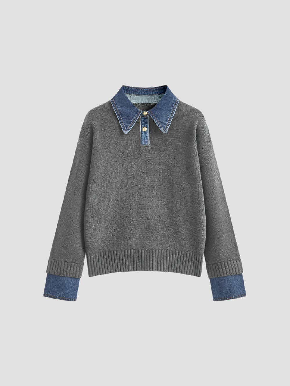 YSANDRA | JERSEY DE MUJER CON DETALLES EN DENIM – COMODIDAD NATURAL Y DISTINCIÓN URBANA