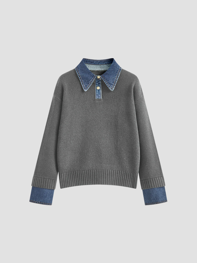 YSANDRA | JERSEY DE MUJER CON DETALLES EN DENIM – COMODIDAD NATURAL Y DISTINCIÓN URBANA