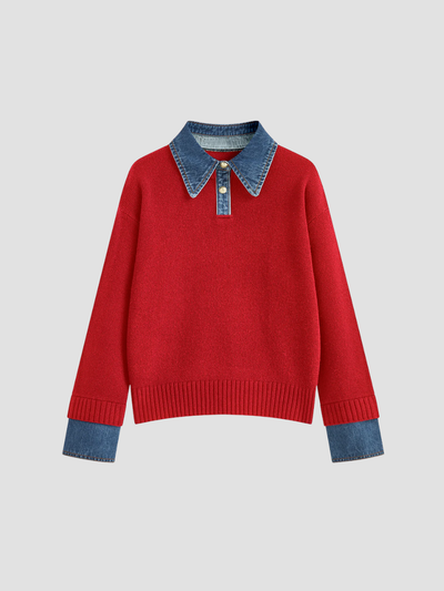 YSANDRA | JERSEY DE MUJER CON DETALLES EN DENIM – COMODIDAD NATURAL Y DISTINCIÓN URBANA