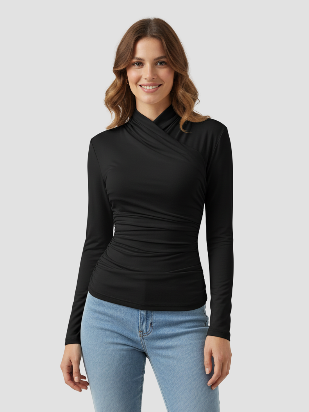 ZAFIRA | TOP CRUZADO DE MANGA LARGA PARA MUJER – ELEGANCIA ESCULPIDA Y COMODIDAD DURADERA