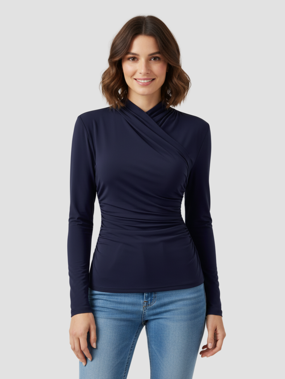 ZAFIRA | TOP CRUZADO DE MANGA LARGA PARA MUJER – ELEGANCIA ESCULPIDA Y COMODIDAD DURADERA