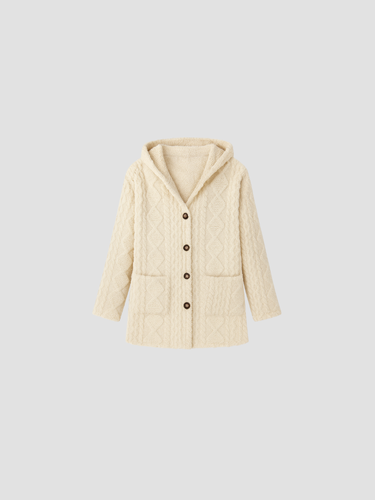 ELUNARA | CHAQUETA DE PUNTO CON CAPUCHA PARA MUJER – CALIDEZ NATURAL Y ENCANTO ARTESANAL