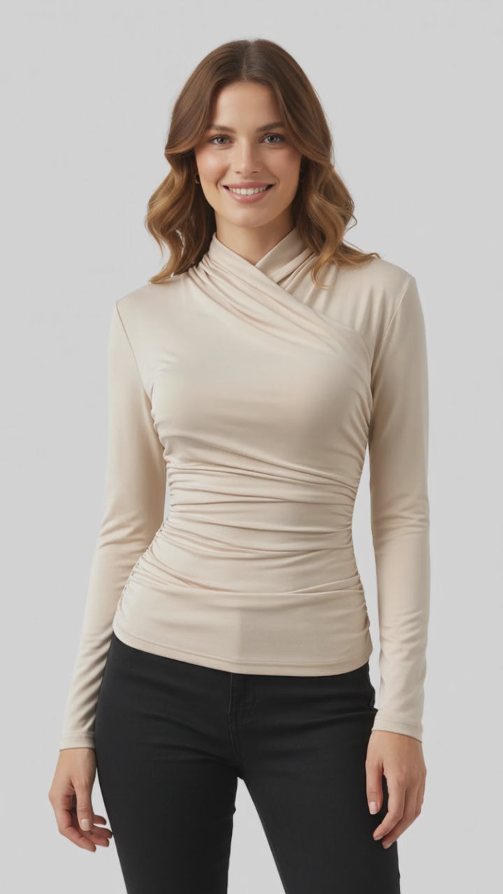 ZAFIRA | TOP CRUZADO DE MANGA LARGA PARA MUJER – ELEGANCIA ESCULPIDA Y COMODIDAD DURADERA