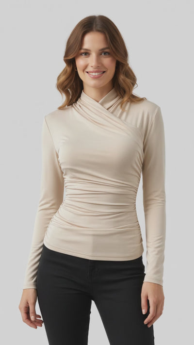 ZAFIRA | TOP CRUZADO DE MANGA LARGA PARA MUJER – ELEGANCIA ESCULPIDA Y COMODIDAD DURADERA