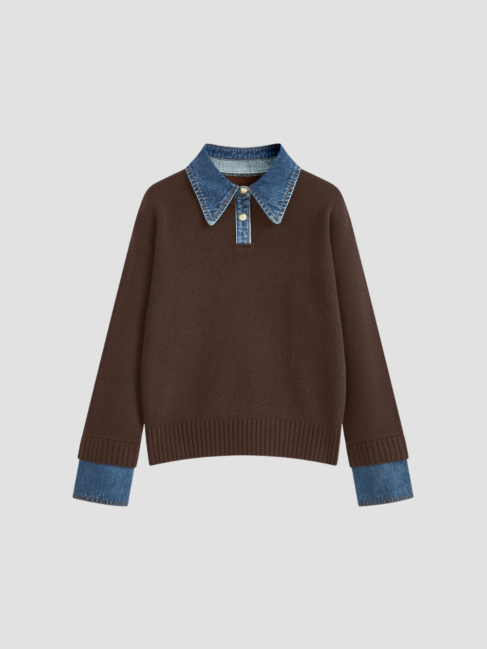 YSANDRA | JERSEY DE MUJER CON DETALLES EN DENIM – COMODIDAD NATURAL Y DISTINCIÓN URBANA