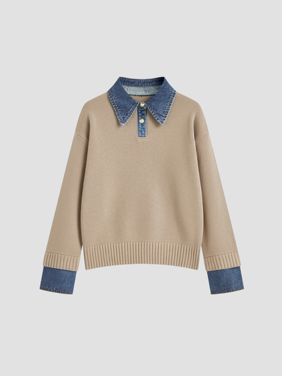 YSANDRA | JERSEY DE MUJER CON DETALLES EN DENIM – COMODIDAD NATURAL Y DISTINCIÓN URBANA